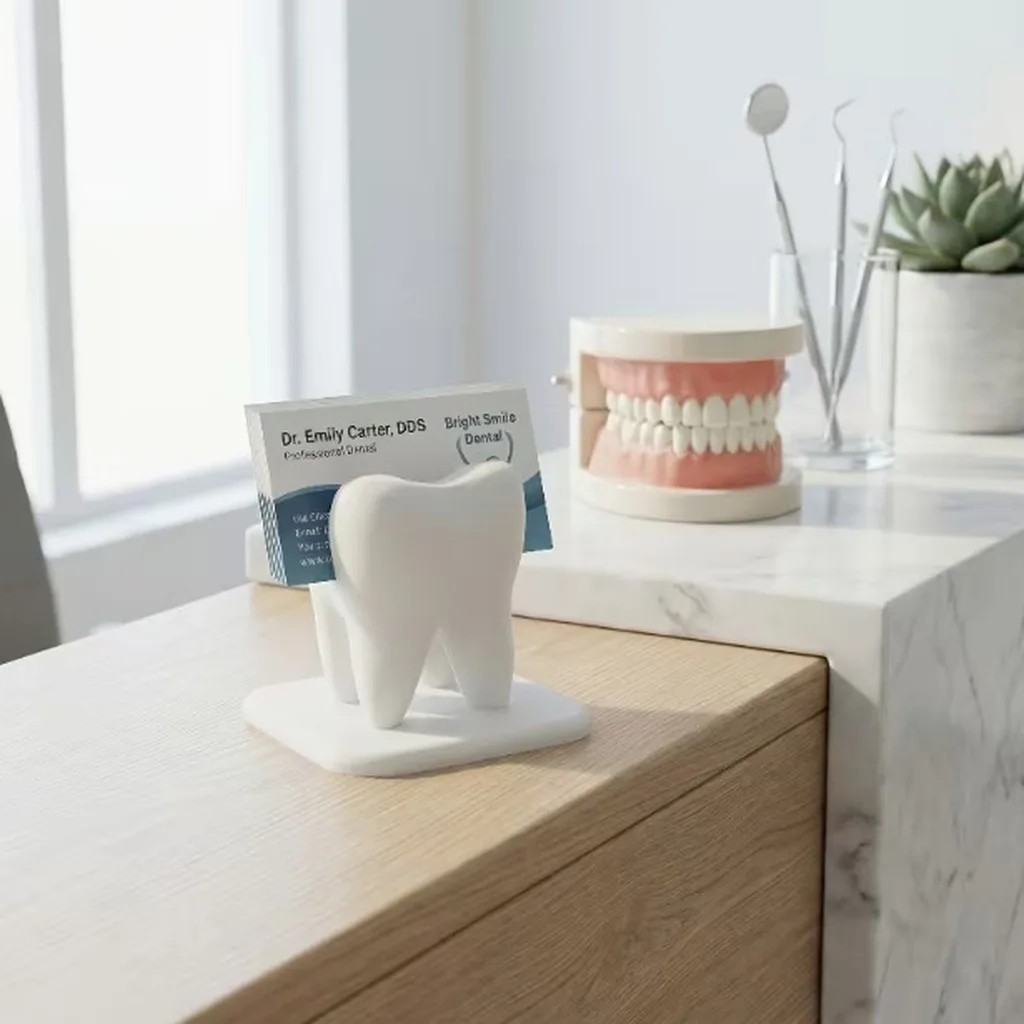 3d Printed White Tooth Shaped Business Card Holder Desktop Card Display Organizer For Dental Clinic Reception