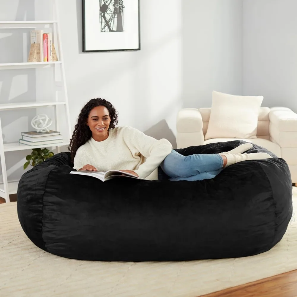 Memory Foam Filled Bean Bag Lounger with Microfiber Cover, 6 ft, Black, Solid chairs for bedroom  giant bean bag  bean bags