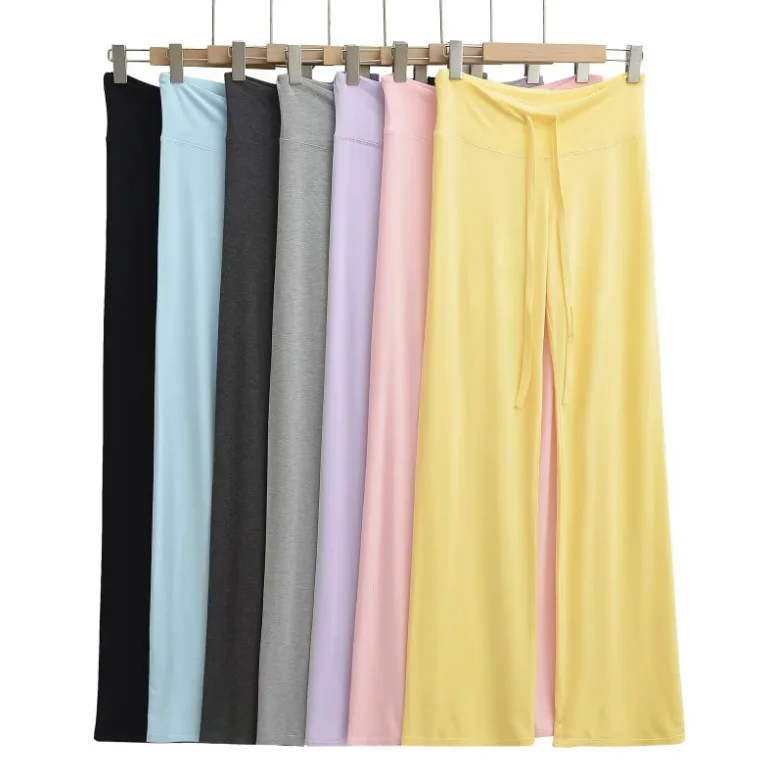 Women Solid Wide Leg Pants Straight Trousers Full Lenth Mid Drawstring Waist High Strech Loose Office Lady Casual 2026 Spring