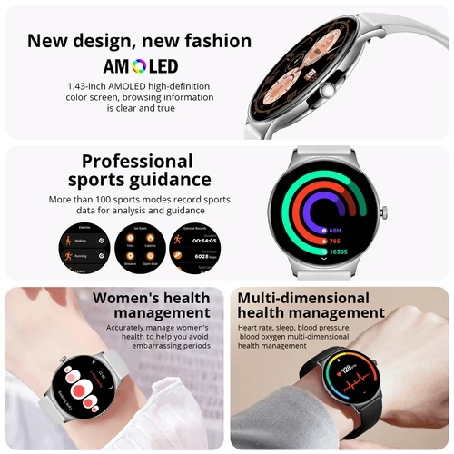Imagen 2 del producto Reloj inteligente COLMI V89 para mujer, pantalla AMOLED de 1,43 pulgadas, llamadas telefónicas Bluetooth, rastreador de salud, reloj inteligente Bluetooth resistente al agua