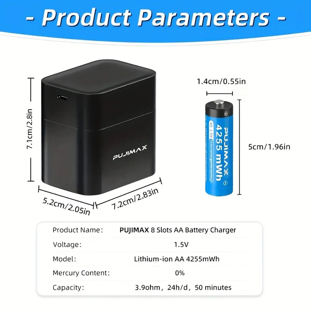 NOWE Baterie Akumulatorowe 1.5V AA 4255mWh Litowo-jonowe Ładowarka do Baterii Radiozegar Radio Nastrojowe Gry Wideo Mysz Pilot Baterie — zdjęcie produktu 6
