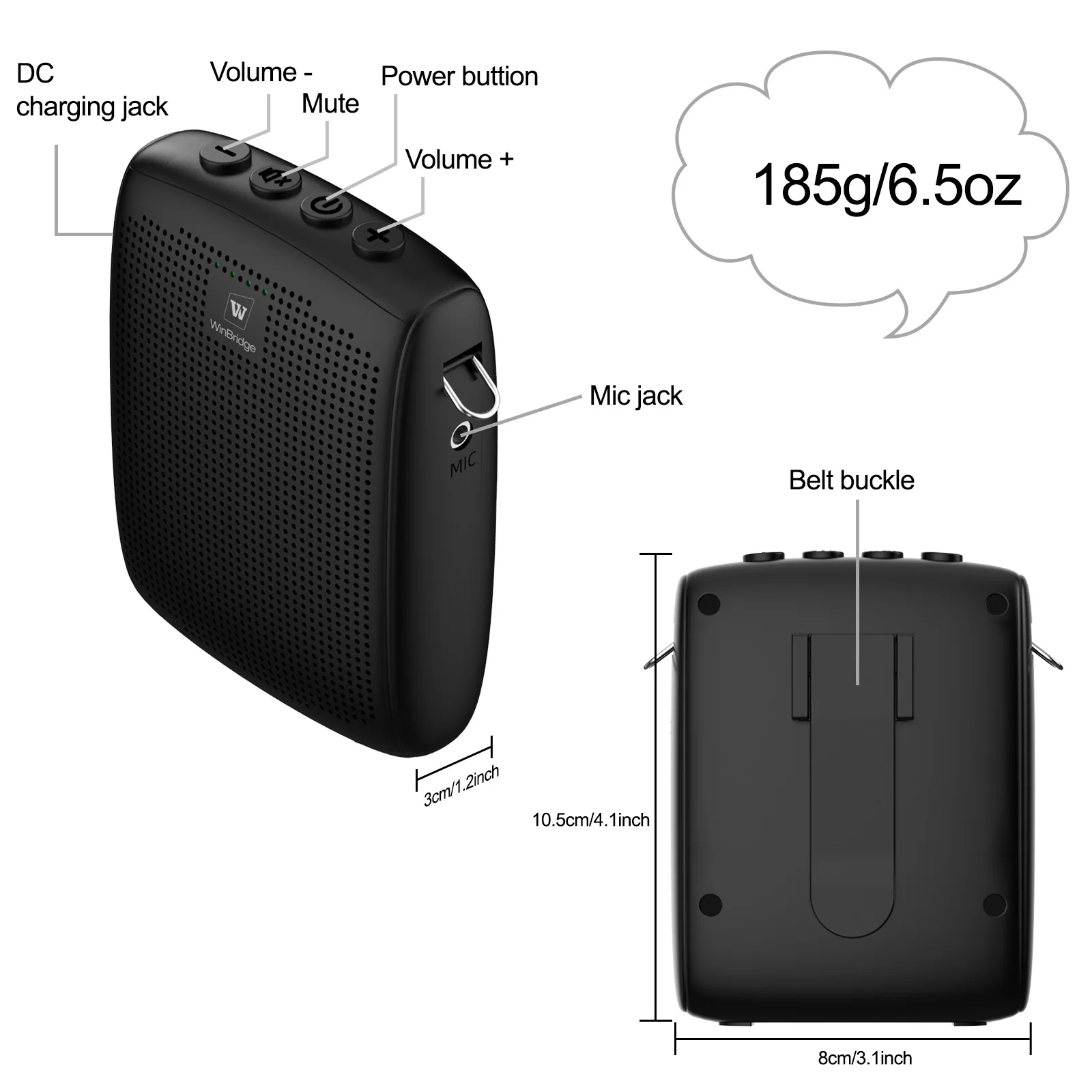 Winbridge WB002 Plus 15W Mini Wireless Teacher Voice Amplifier with 2600mAh Battery and 5000 Sound Coverage