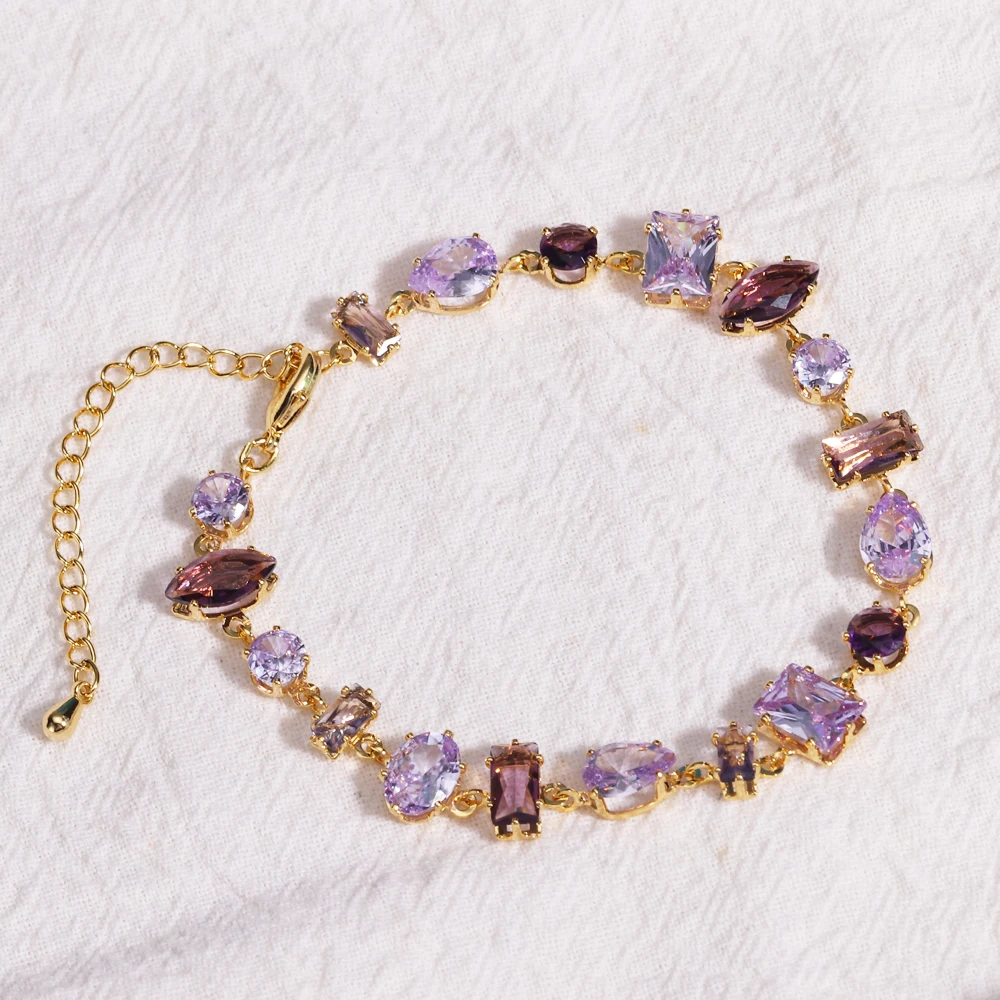 رائعة الأرجواني بحيرة الأزرق الزركون الهندسة على شكل تنس تشيكوسلوفاكيا سوار للنساء أزياء سحر كريستال سلسلة معدنية أساور