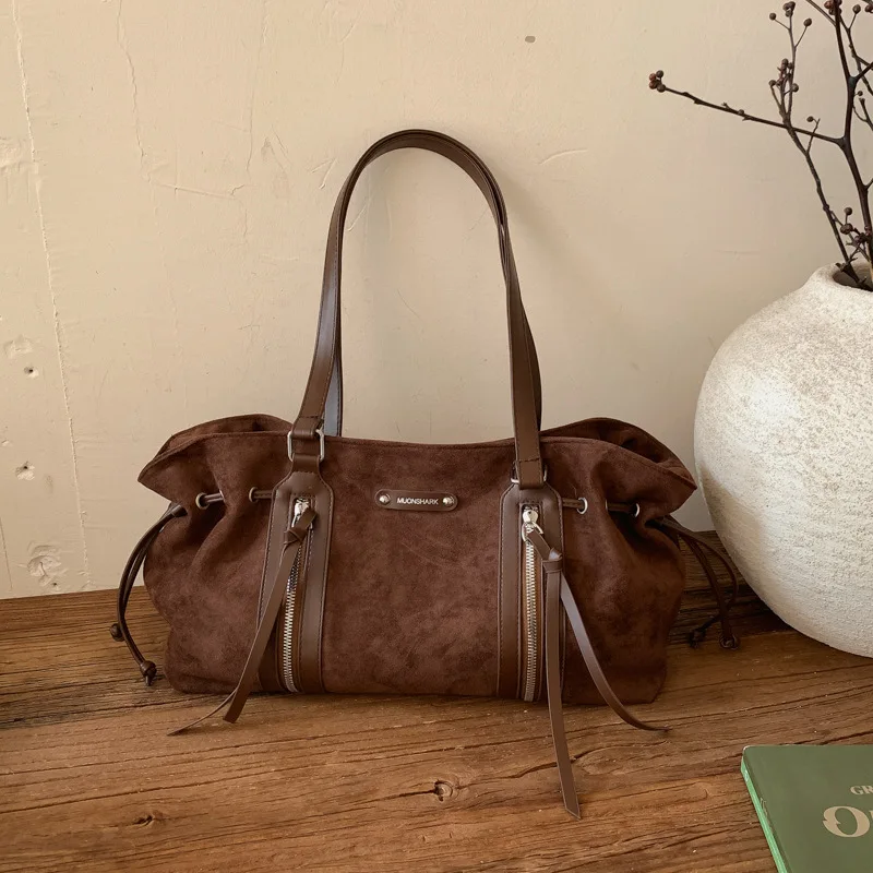

Autumn Winter Vintage Faux Suede female Handbag Large Capacity Fashion Tassel Tote Bag Luxury Designer big ladies Handbag bolsos