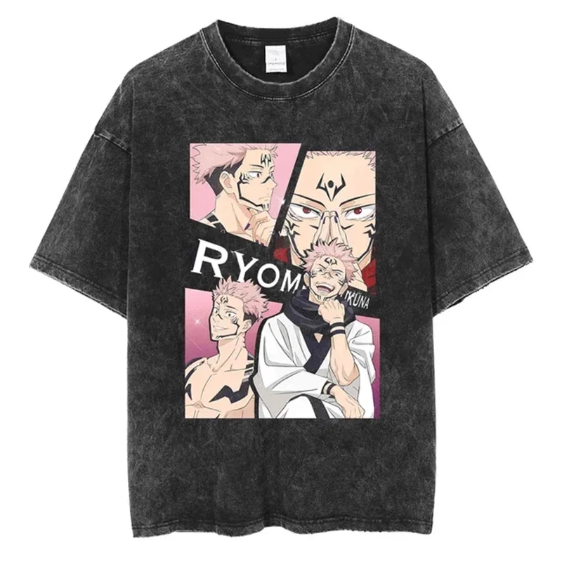 Jujutsu Kaisen 2026 Summer Vintage Washed Cotton T Shirt Oversized Streetwear Style Showcasing Suguru Geto with A Spectral