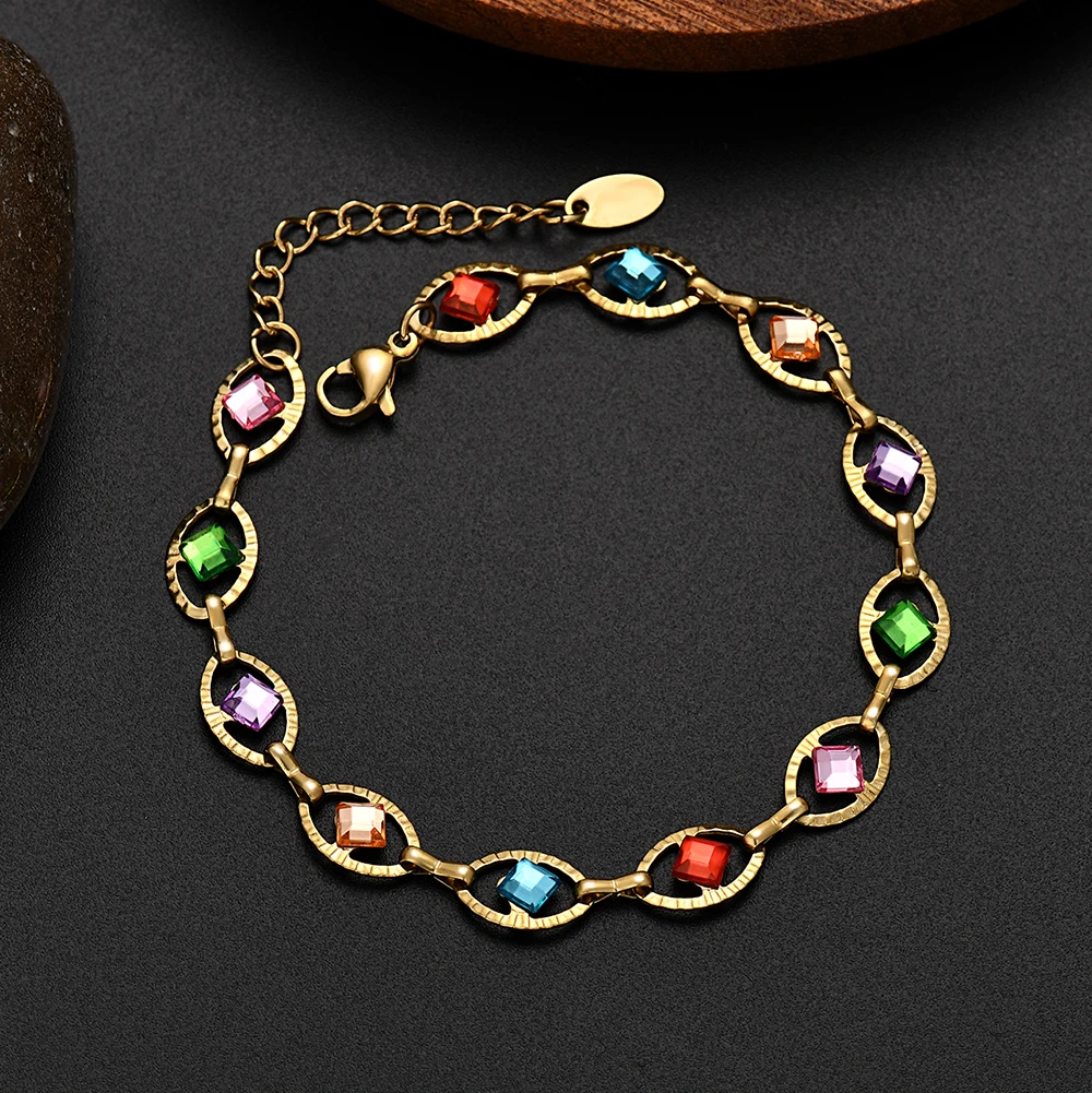 Fashion kpop 18K Gold Sterling Silver y2k style Colors crystal Bracelets for Women Wedding Party Gifts 18+5cm designer jewelry