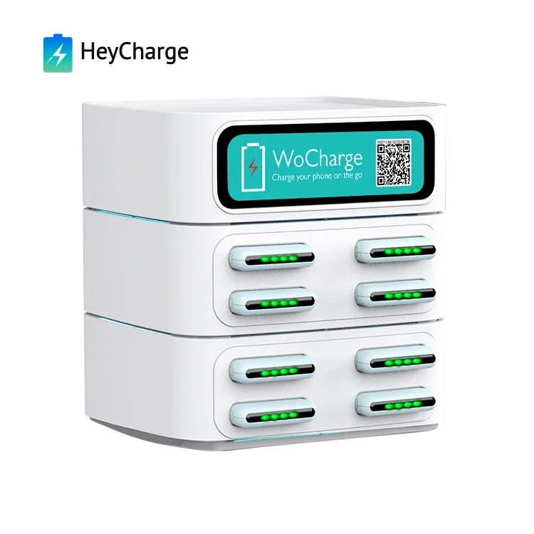 Heycharge restaurant 12 ports shared power bank cell phone charging vending machine rent powerbank rental station