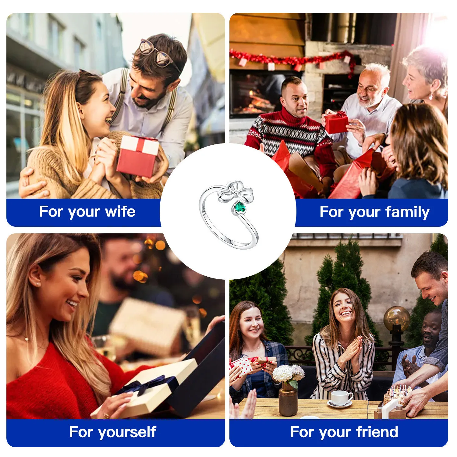 Orstarry S925 فضة أربع أوراق البرسيم محظوظ رمز افتتاح حلقة للنساء الأصلي البنصر مجوهرات هدايا غرامة الطرف