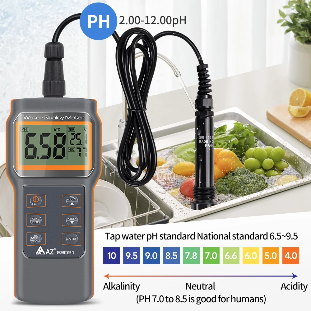 Imagem -03 - Multi Função Dissolvido Detector de Oxigênio Medidor de ph Aquarium Oxigênio Content Tester Alta Precisão Água Qualidade Tester Az86021
