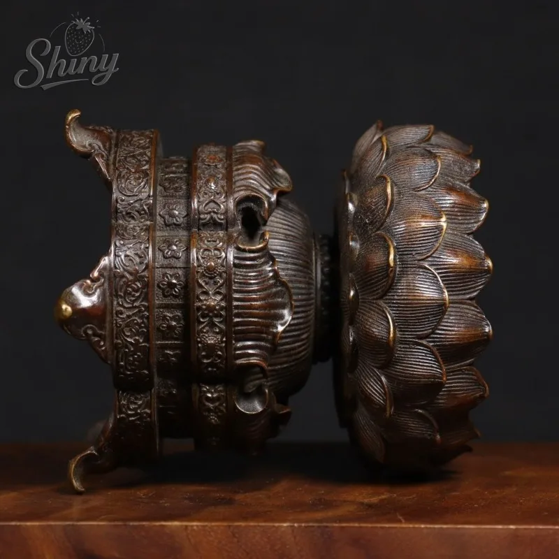 Vintage Lotus Lion Incense Burner Buddhist Offering House Protection Chinese Feng Shui Decorative Item