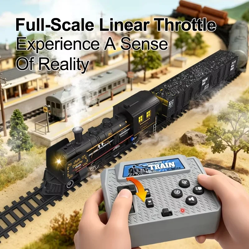 New Product 1:87 Vintage Simulation Steam Train 2.4G Remote Control Lighting Sound Effects Long Lasting Battery Railway Toys car
