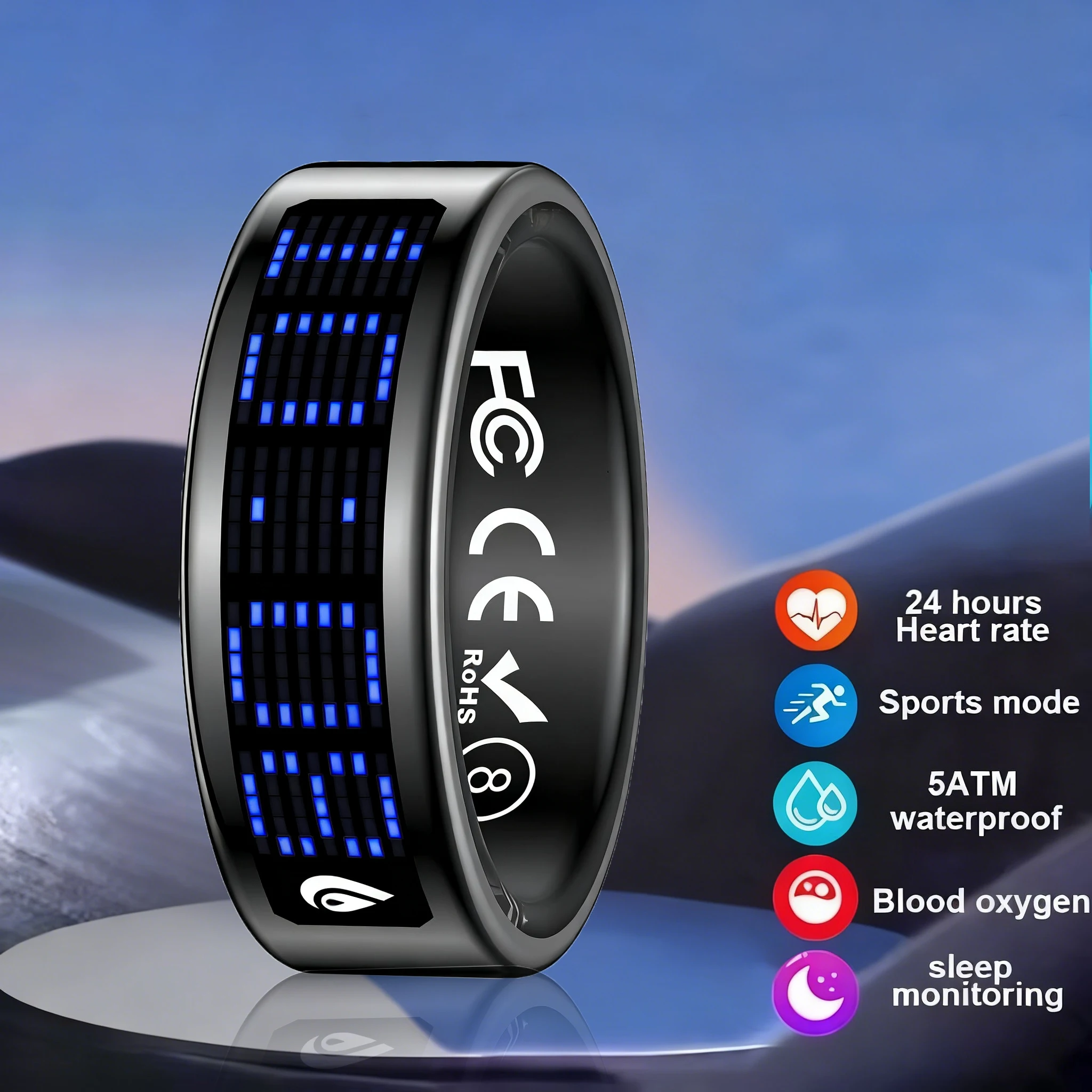 

Smart ring touch display heart rate blood oxygen sleep detection exercise step counting finger ring time display