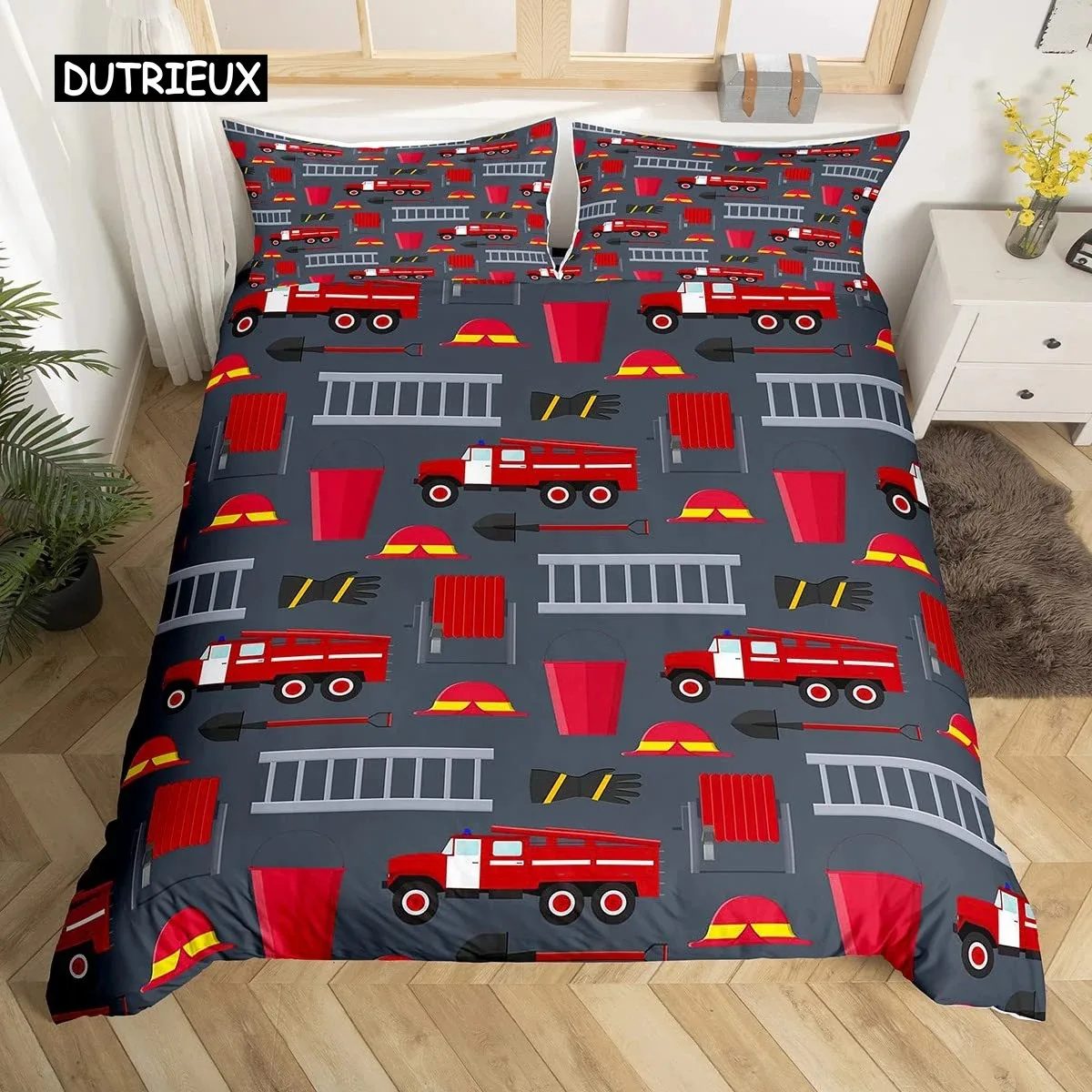 Policeman Car Duvet Cover Cartoon Police Car Bedding Set Boys Red Blue Cop Lights Polyester Queen King Quilt Cover Room Decor