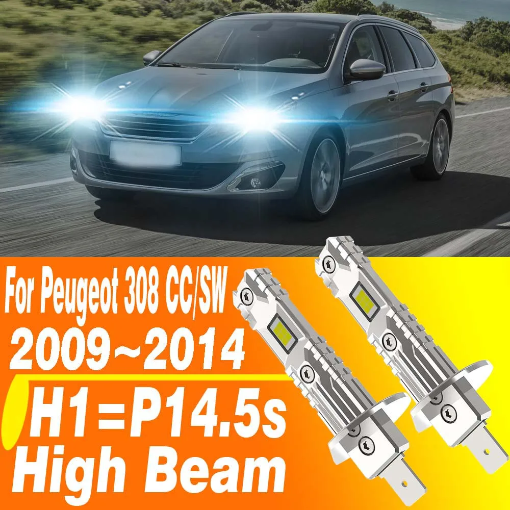 2 peças de lâmpada LED H1 Canbus P14.5s para farol alto de carro, luz de neblina branca, lâmpada de diodo turbo 12v 55w para Peugeot 308 CC SW 2009~2014