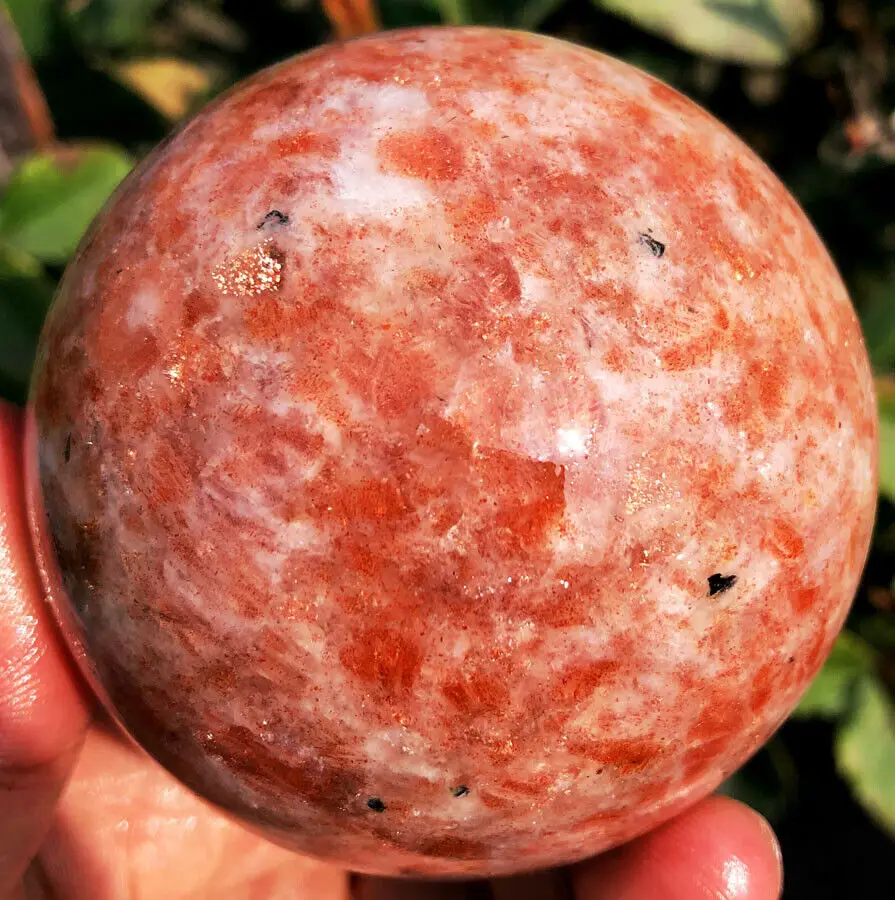 TOP! Natural Golden Sunstone Crystal Reiki Healing Sphere Ball