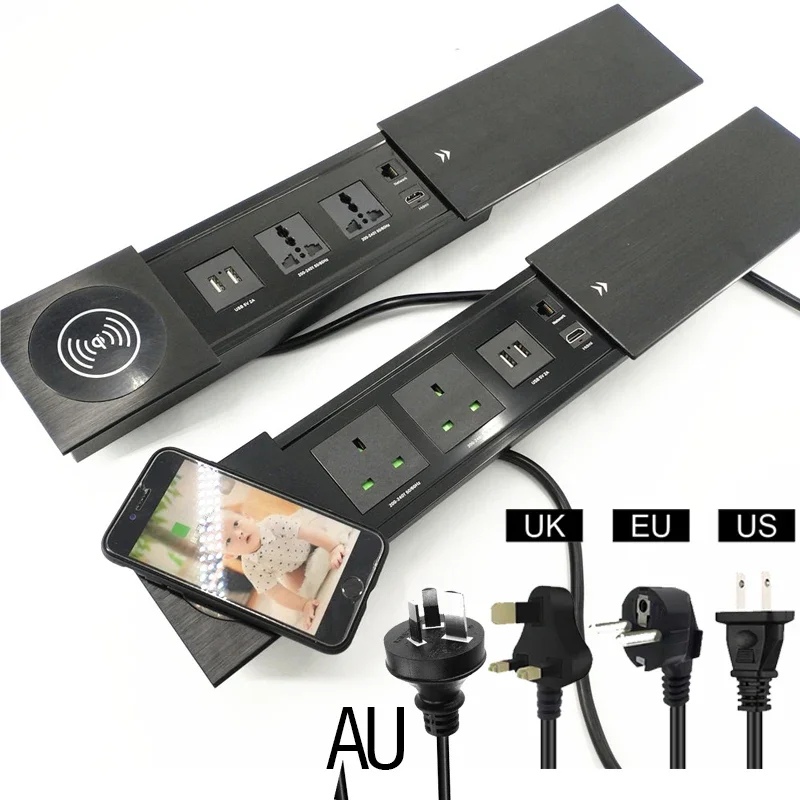 Imagem -02 - Tomada de Embeded Table Hidden Tomada Universal Plug uk Tampa Deslizante Carregador sem Fio Data Conference Tomadas 2000w