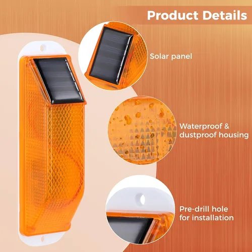 Imagen 2 del producto Lámpara LED de advertencia para coche, luz Solar estroboscópica, lámpara de advertencia Solar, puente de Control de Chip, luz de precaución de tráfico de seguridad de conducción nocturna, 1/8 Uds.