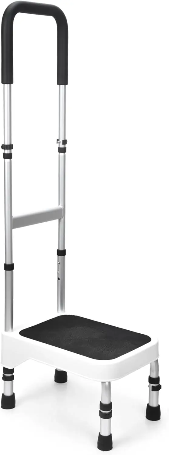 

Adjustable Aluminum Step Stool with Handle for Elderly and Adults, Supports 275LBS, Ideal for Bed Use