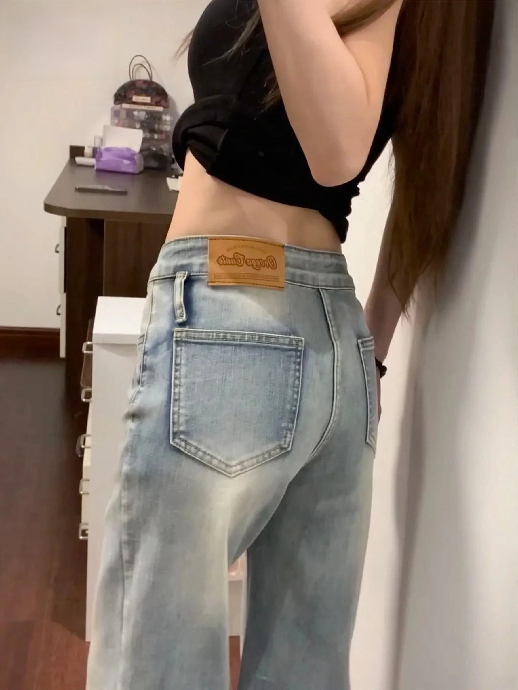 

Low Waist Loose Fit Bell Bottom Denim Jeans Women's Retro American Style Bamboo Fiber Summer Slimming Hoof Pants