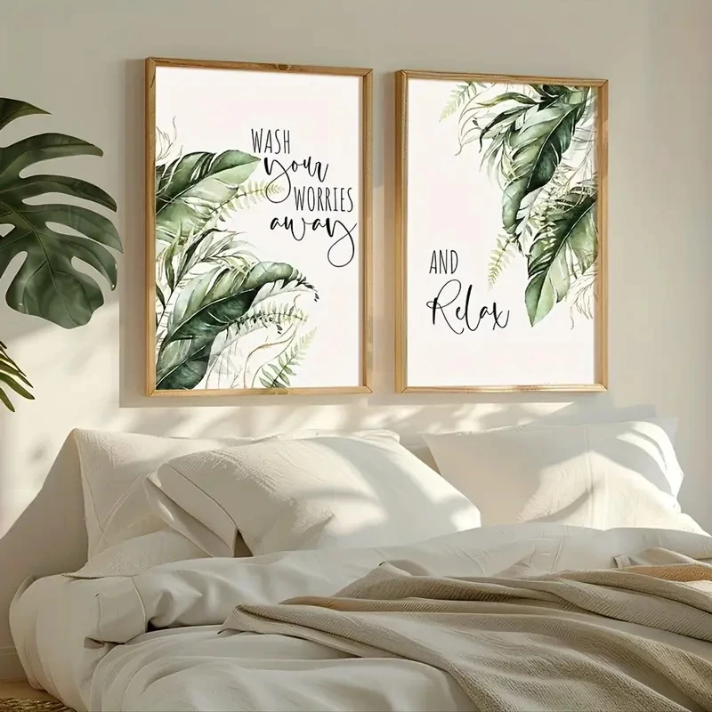 2pcs frameless Canvas Painting 2pcs/Set Tropical Plant Wall Art Paintings, Modern Canvas Decorative Paintings, Bathroom, Living
