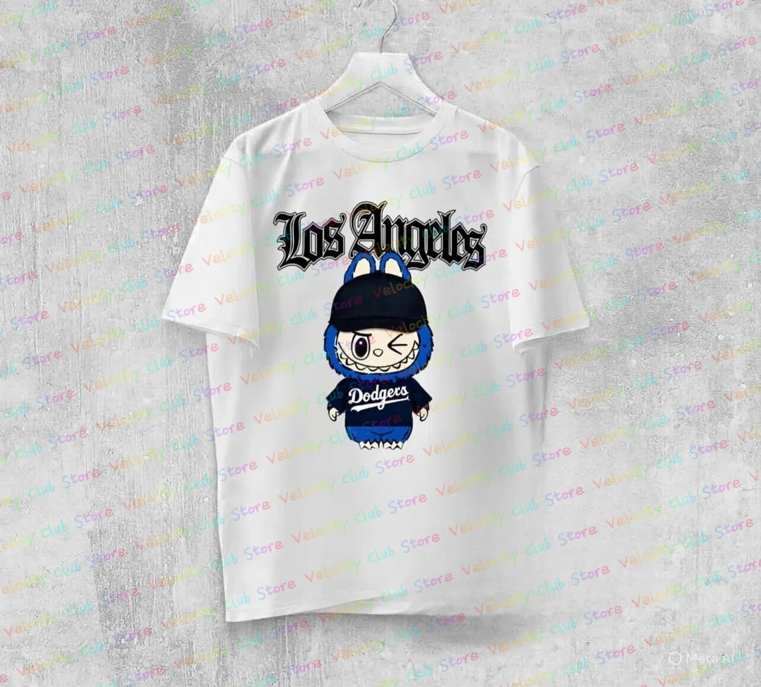 

Los Angeles Print Cotton Tshirts For Women Cartoon Labubu Pattern Round Neck Tshirt Casual Short Sleeve Tee Fans Y2K Street Top