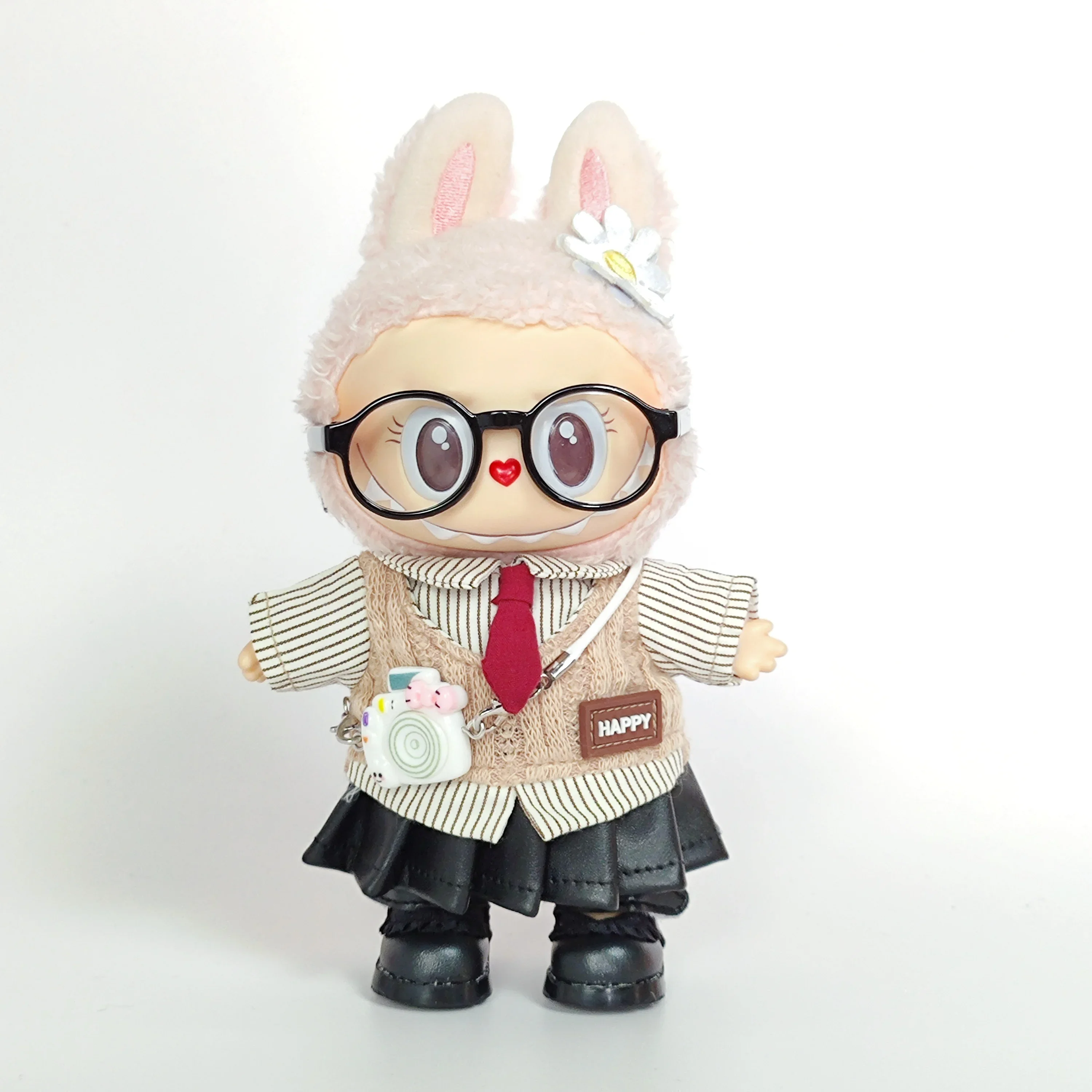 For 15-17cm Clothes for Labubu Blind Box Keychain Labubu Outfit – Preppy Style Fake Two-Piece Set for Labubu Doll