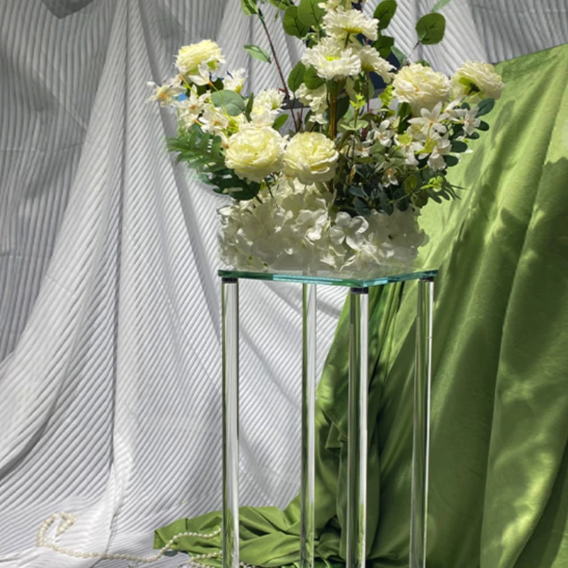 

transparent square pillars, crystal geometric road guide flower shelves, table layouts, window arrangement, decorative props