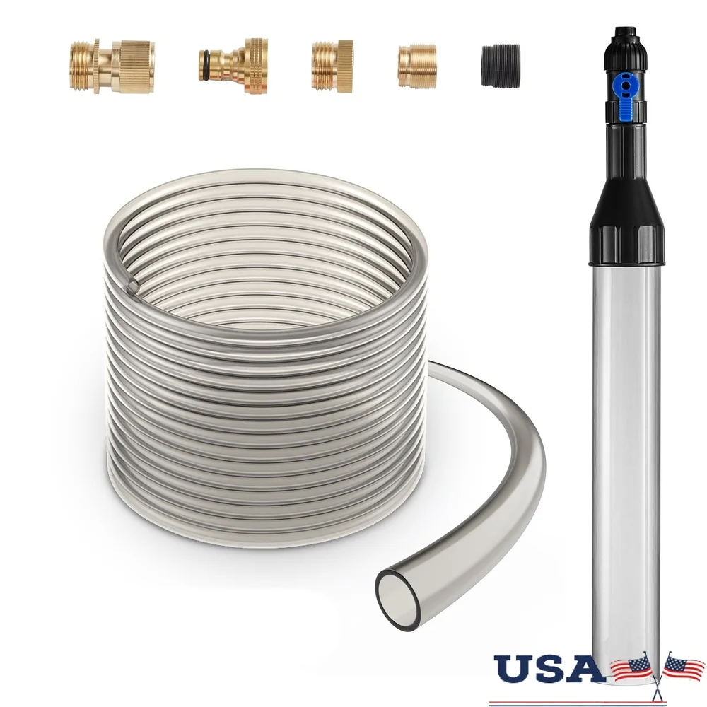 

Aquarium Gravel Vacuum Siphon Cleaner 33ft PVC Hose with 3 Brass Faucet Adapters Efficient Fish Waste Removal Easy Installation