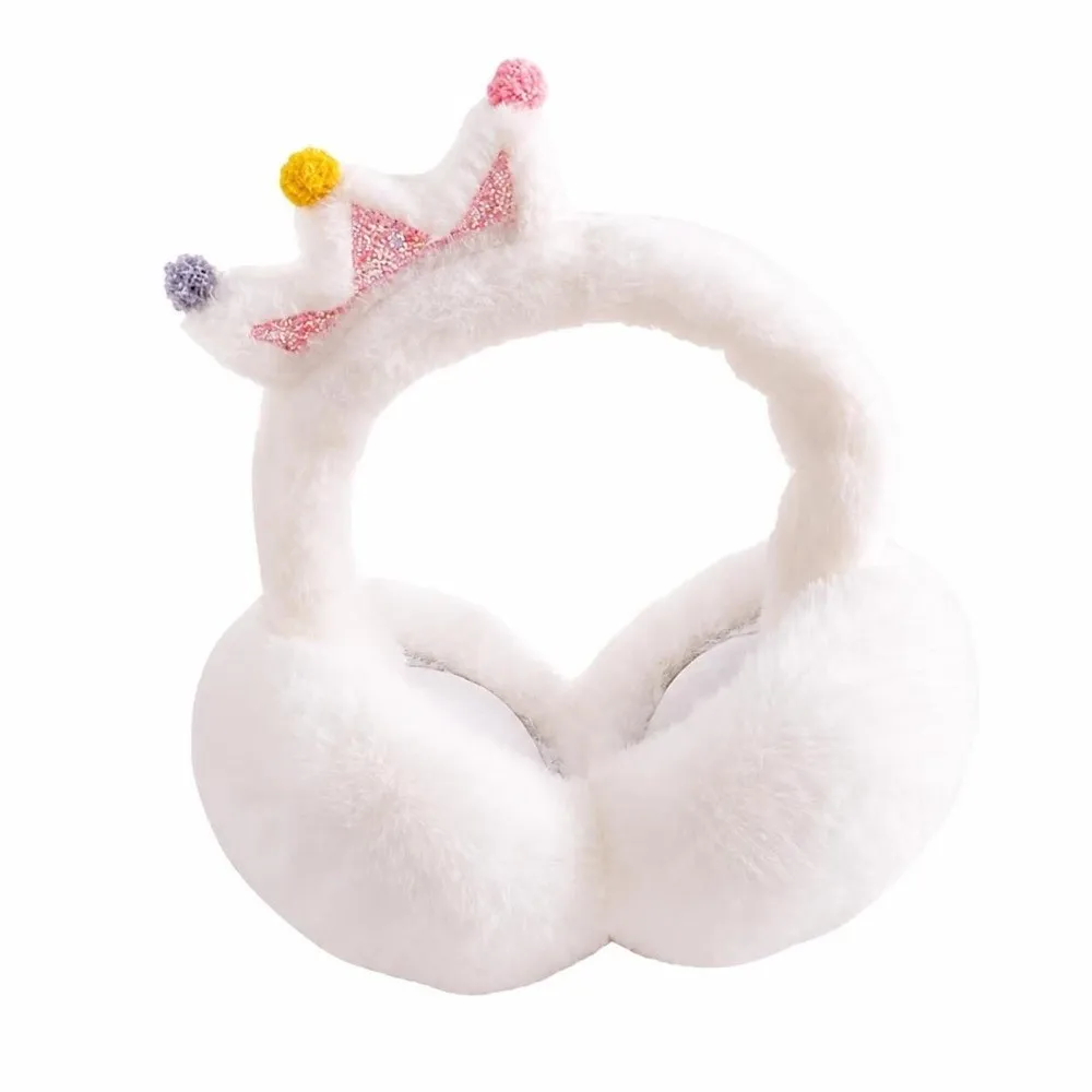 Fashion Cartoon Crown Ear Muffs Soft Windproof Faux Fur Earmuffs Portable Winter Ear Protection For Girls