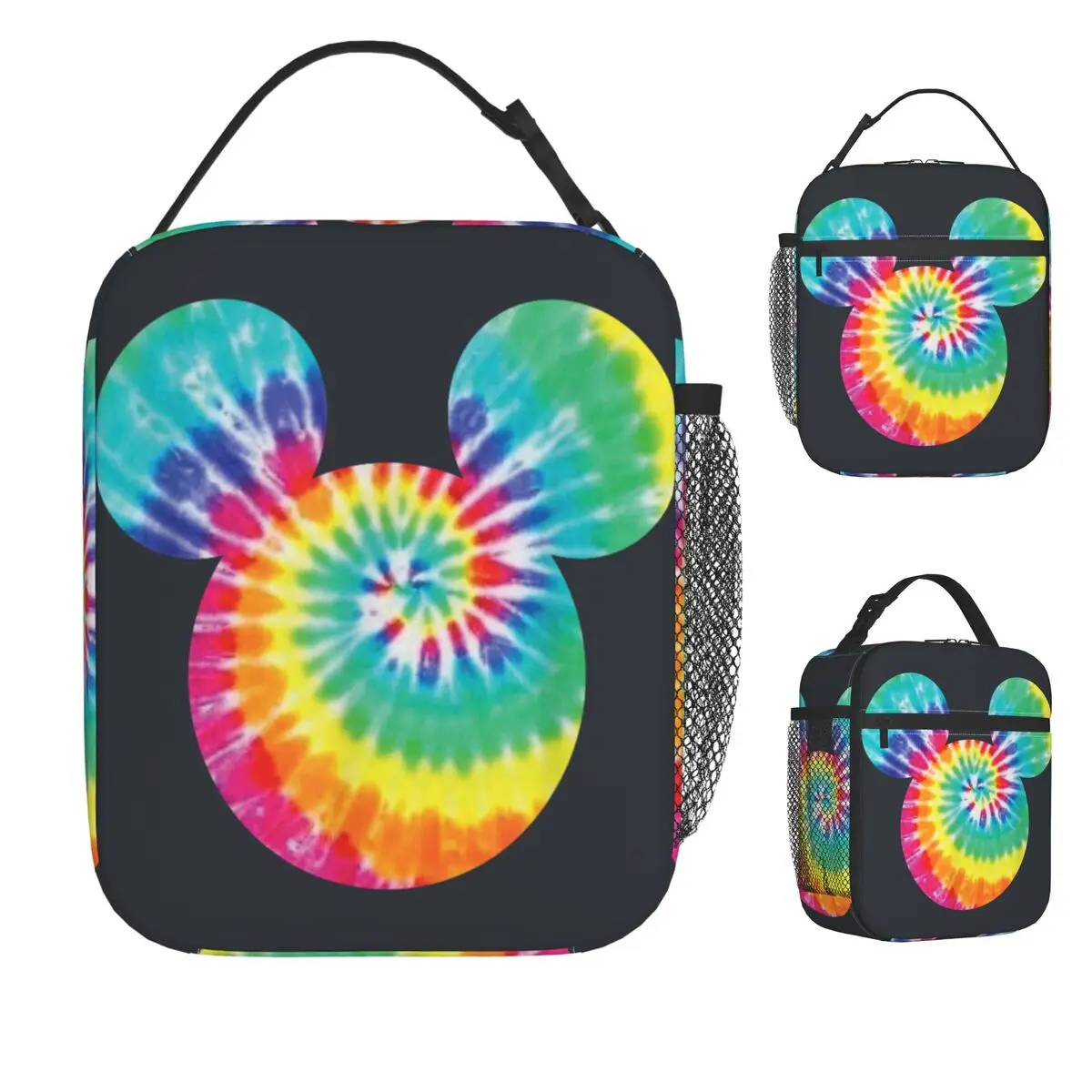 

Mickey Mouse Icon Rainbow Tie-Dye Short Sleeve Lunch Bag For Adult Lunch Box Funny Work Cooler Bag Oxford Thermal Tote Handbags