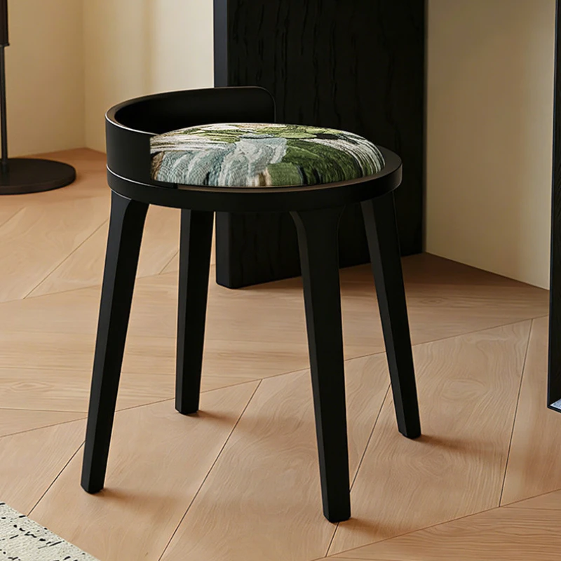 Solid Wood Dining Stool Minimalist Round Vanity Seat for Bedroom Retro Accent Chair for Living Room Space Saving Guest Stools image 2