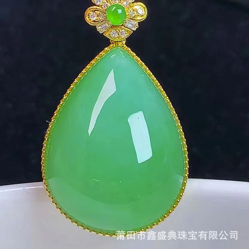 

Live Broadcast Supply Wholesale Myanmar Natural Emerald Pendant a Goods 18K Ice Spicy Green Water Drop Jade Jewelry with Certifi