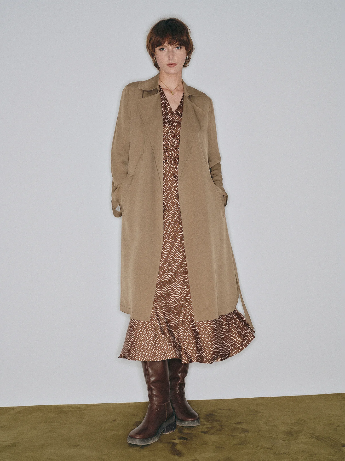 

Шелковое классическое длинное пальто с поясом, роскошное, из двойной шерсти, повседневное, свободного кроя, женское.