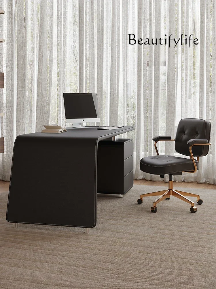 

Saddle leather light luxury modern desktop computer desk designer high-end artistic desk