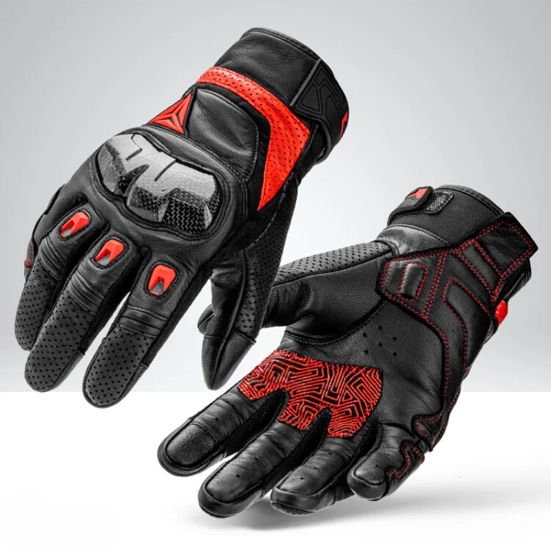 Motorcycle Commuting Leather Gloves Carbon Fiber Anti Fall Knight Equipment Summer Breathable Cycling Gloves Hand Protection