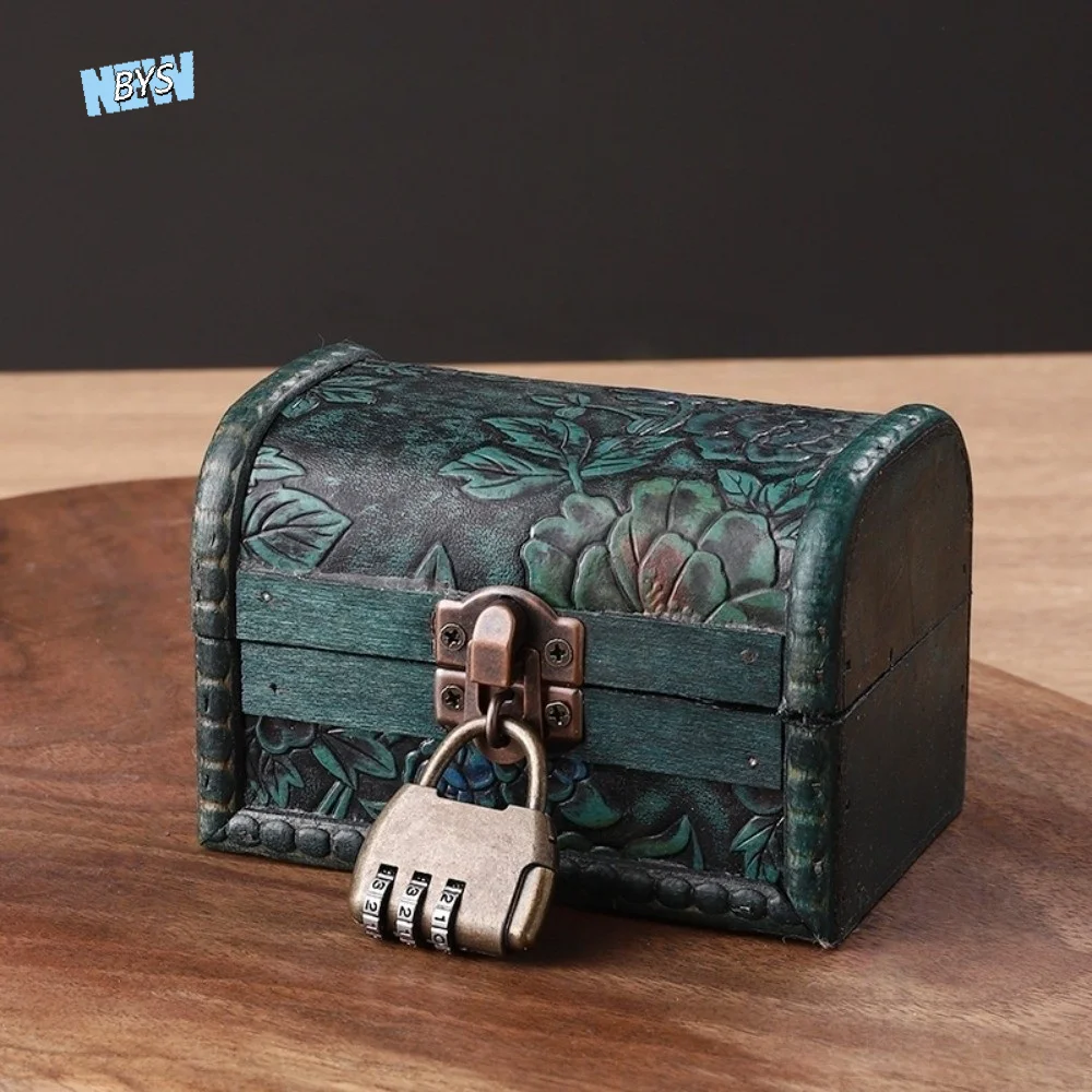 

Creative Flower Treasure Chest Wooden Vintage Storage Box Decorative Metal Lock Jewelry Box Storage Secret