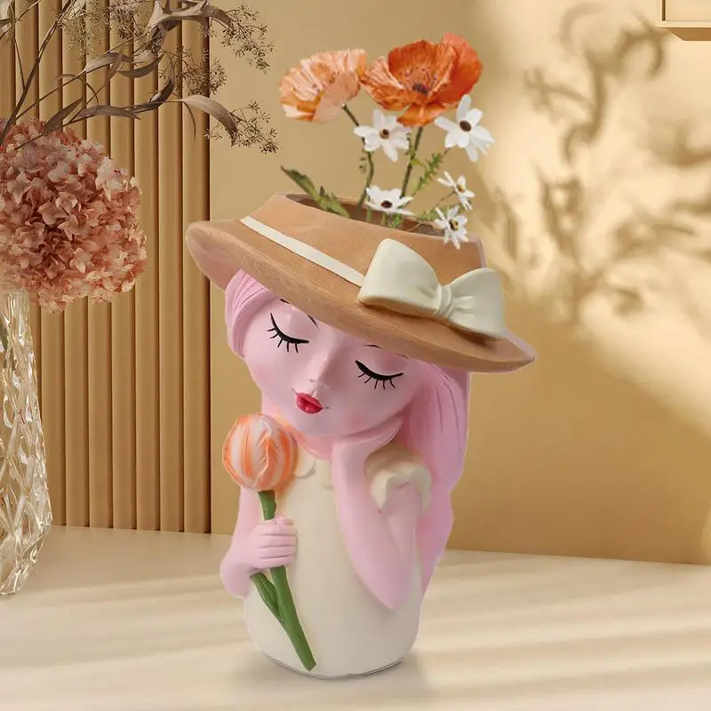 Face Flower Pot Head Planter Portrait Flower Pot With Drainage Hole Resin Statue Plants Container Hand Painted Novelty Sculpture