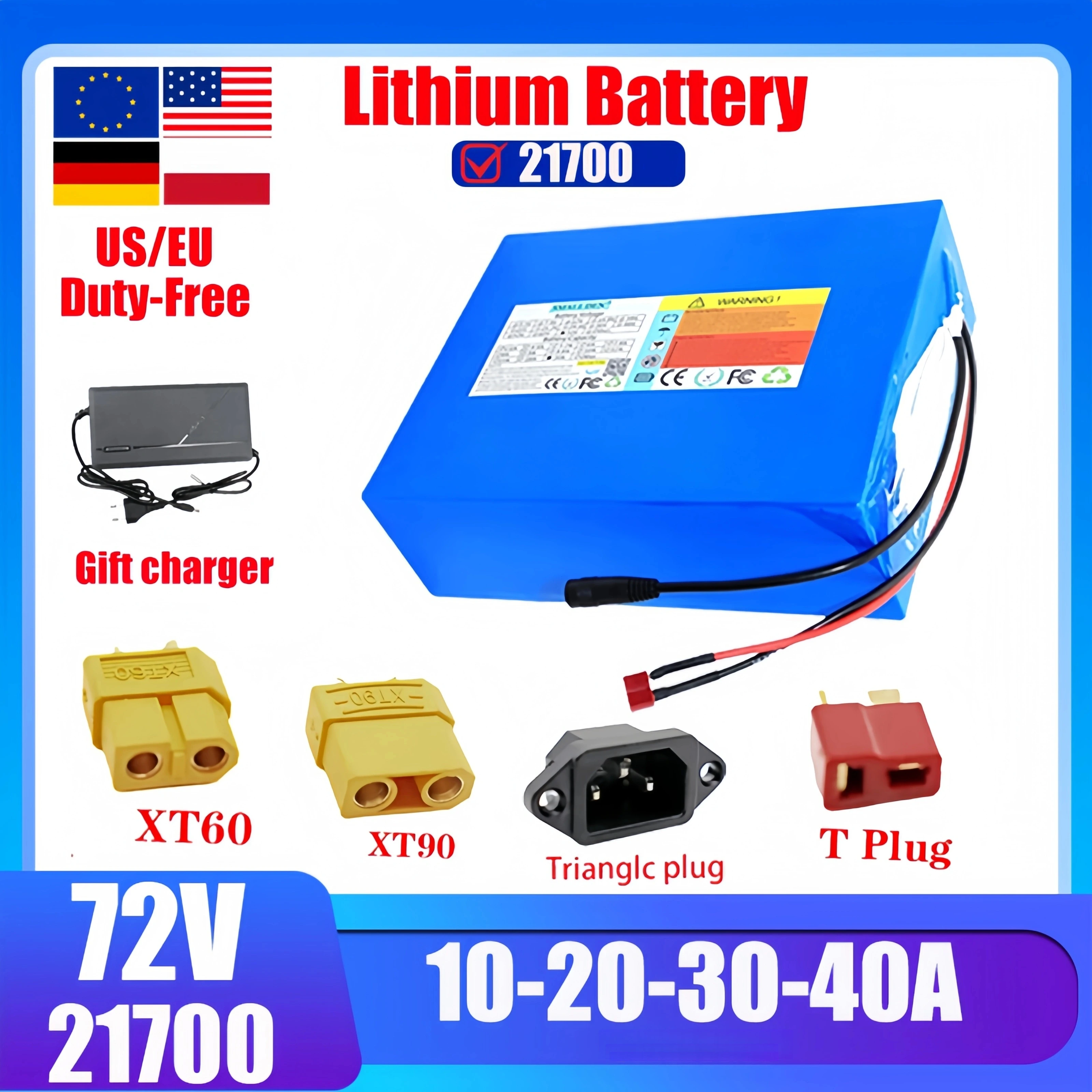 

72V 21700 Lithium Battery Pack - Customizable Capacity 10Ah-40Ah 20S2P-10P Configuration 0-3500W with BMS for Electric Vehicles