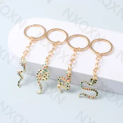 Pretty Snake Enamel Keychain Cold-blooded Animals Gold Color Key Ring Friendship Gift For Women Men Handmade DIY Jewelry Set