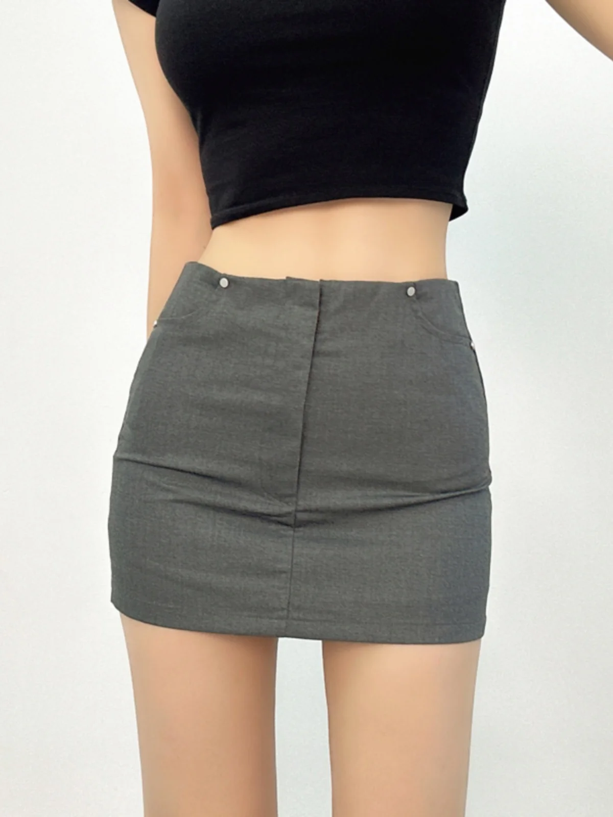 

Preppy American Style Style High Waisted Short Skirt Women's Summer New Style A-line Rivet Decoration Wrap Hip Mini Skirt BWPV