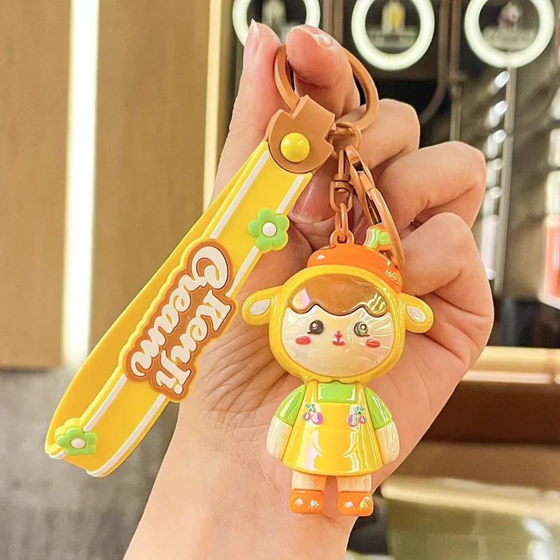 Miniso 高級で絶妙なカラフルなチェリーガールキーチェーンペンダント、繊細なキーチェーン装飾、高級ギフト