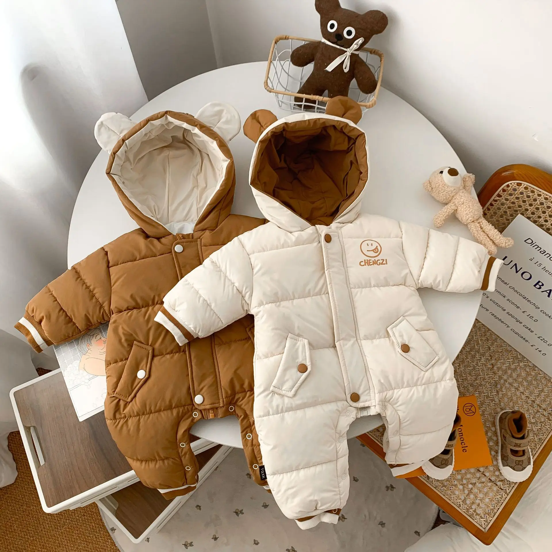 2022 Winter Baby Girls Boys One Piece Hooded Romper Infant Thick Warm Overalls Newborn Jumpsuit