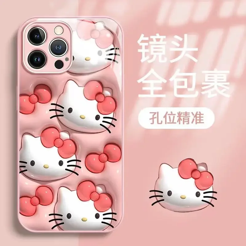 سانريو Kawaii مرحبا كيتي آيفون حالة الهاتف المحمول أنيمي الكرتون لطيف رائعة شاملة الزجاج الهاتف المحمول حالة وقائية #3