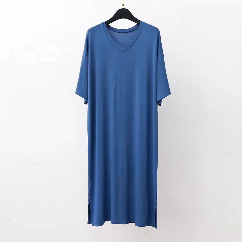 Cool Modal Men's Nightgown Summer Loose Thin Home Clothes Robe V-neck Short Sleeve Morning Robe Sleepwear Casual Home Style