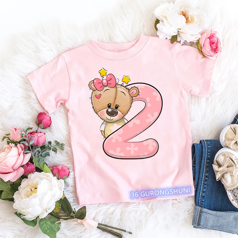 

2022 Kawaii Cartoon Tiger With Number 2 Years Happy Birthday TShirt Kids T-Shirt Tees Top Young Children Little Kids Tshirt Tops