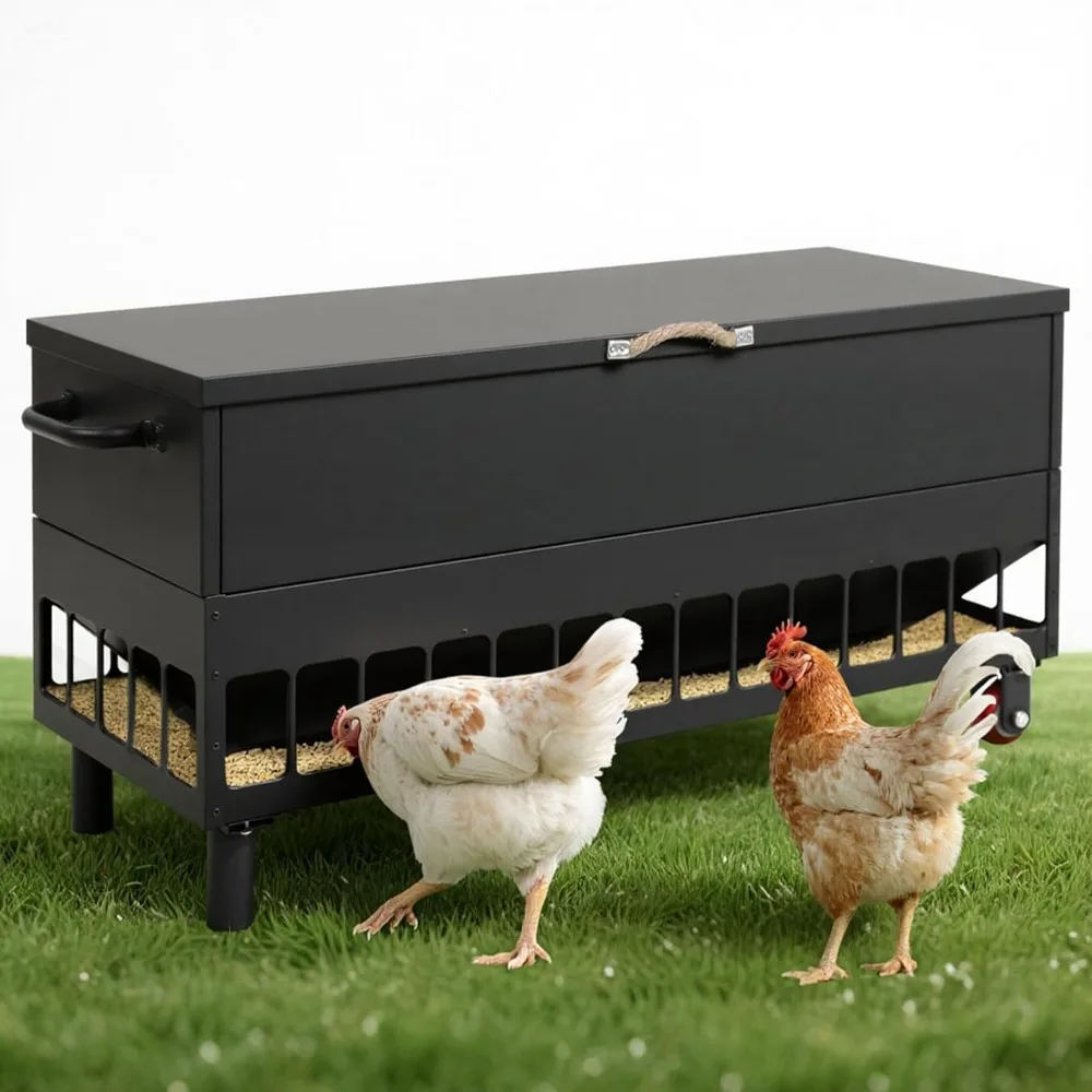 Alimentador de pollos grande KOL de 120 LB, sin residuos, a prueba de derrames, alimentador de pollos por gravedad portátil automático, dispensador, 38 puertos de alimentación, No