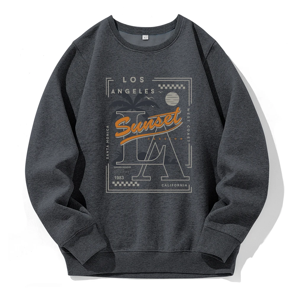 Sunset In Los Angeles, California, 1983 Men Sweatshirt O-Neck Loose Casual Hooded Fleece Comfortable Hoodies Daily Basic Hoodie