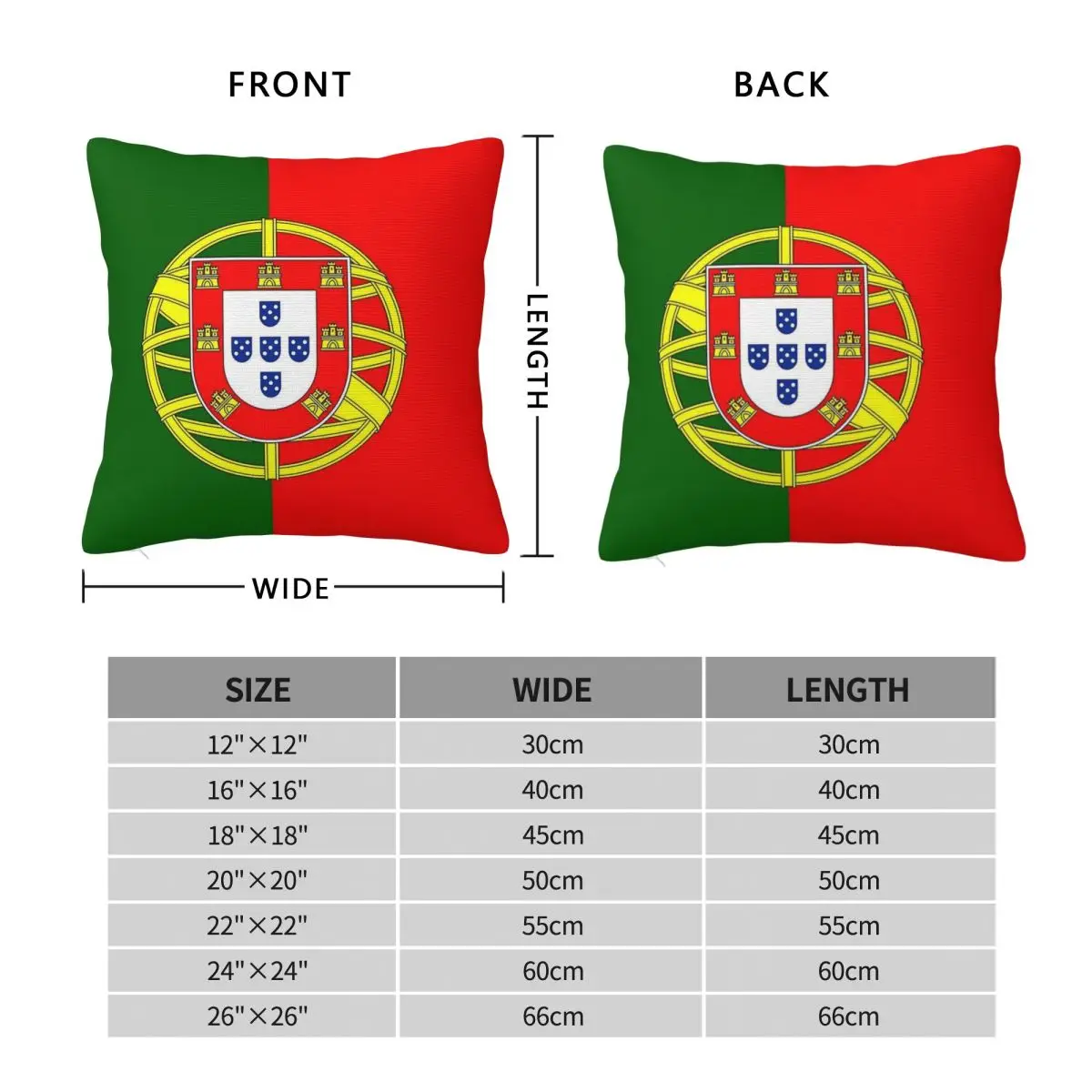 Portugal Flag Square Pillowcase Polyester Linen Velvet Pattern Zip Decor Sofa Seater Cushion Cover 18