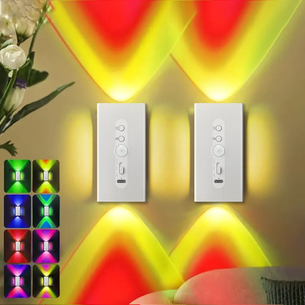 USB Rechargeable White Smart Magnetic Night Lights with Motion Sensor 8 Lighting Modes RGB Ambient Light for Bedroom Stair Decor