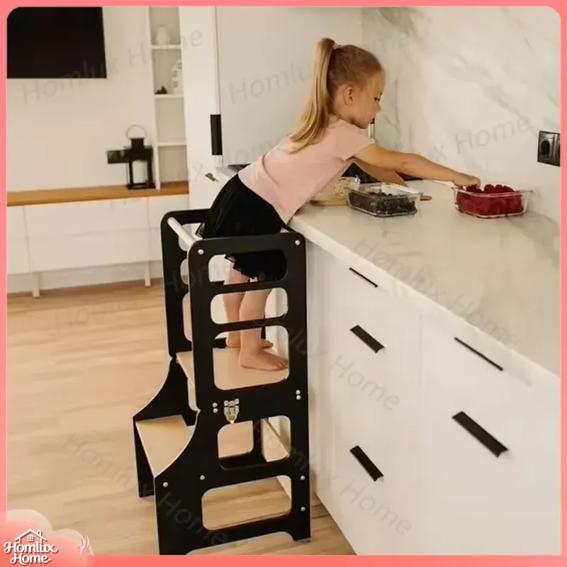 Custom Modern Wooden Kitchen Tower Step Stool for Kids Montessori Learning Activity Safety Toy Bedroom Nursery Toddler
